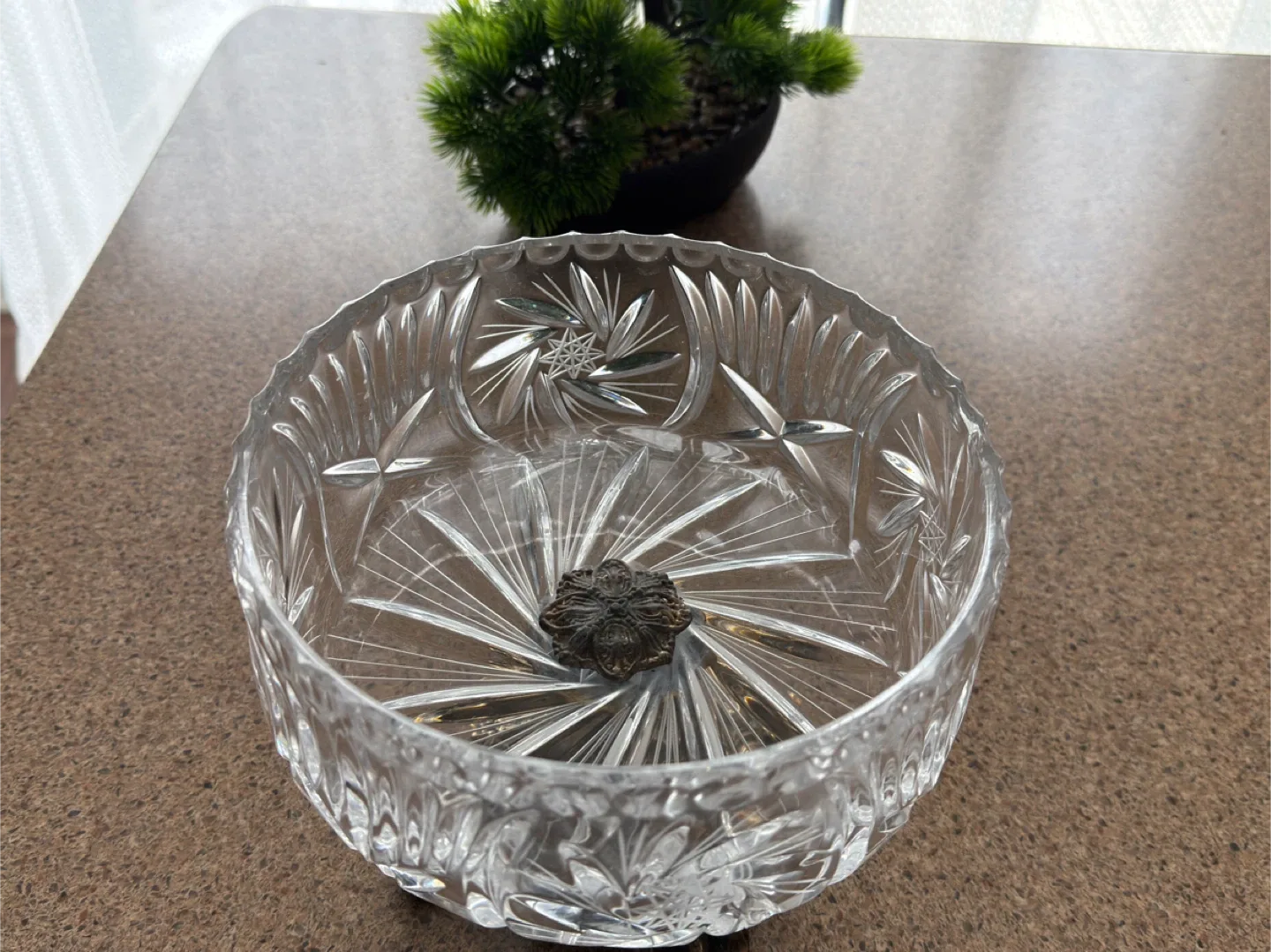 Vintage Crystal Bowl with Metal Stand