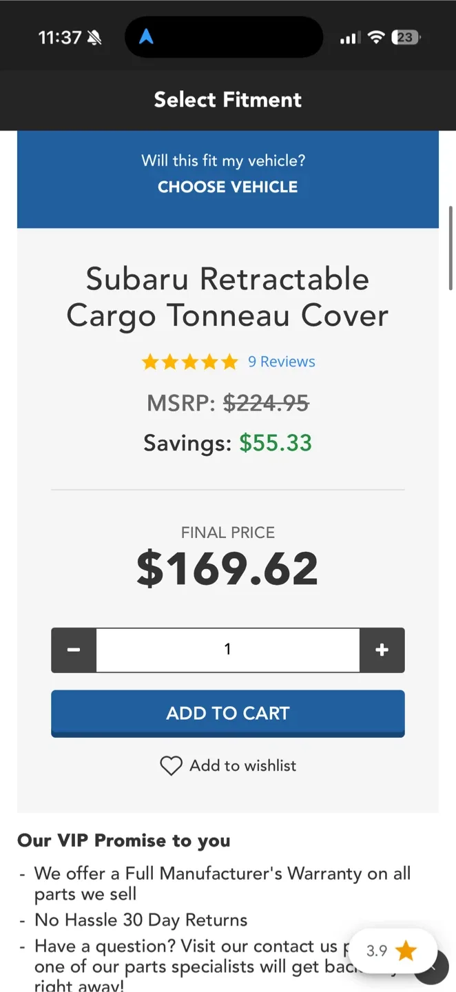 Subaru Crosstrek Retractable Cargo Cover image indicator(2)