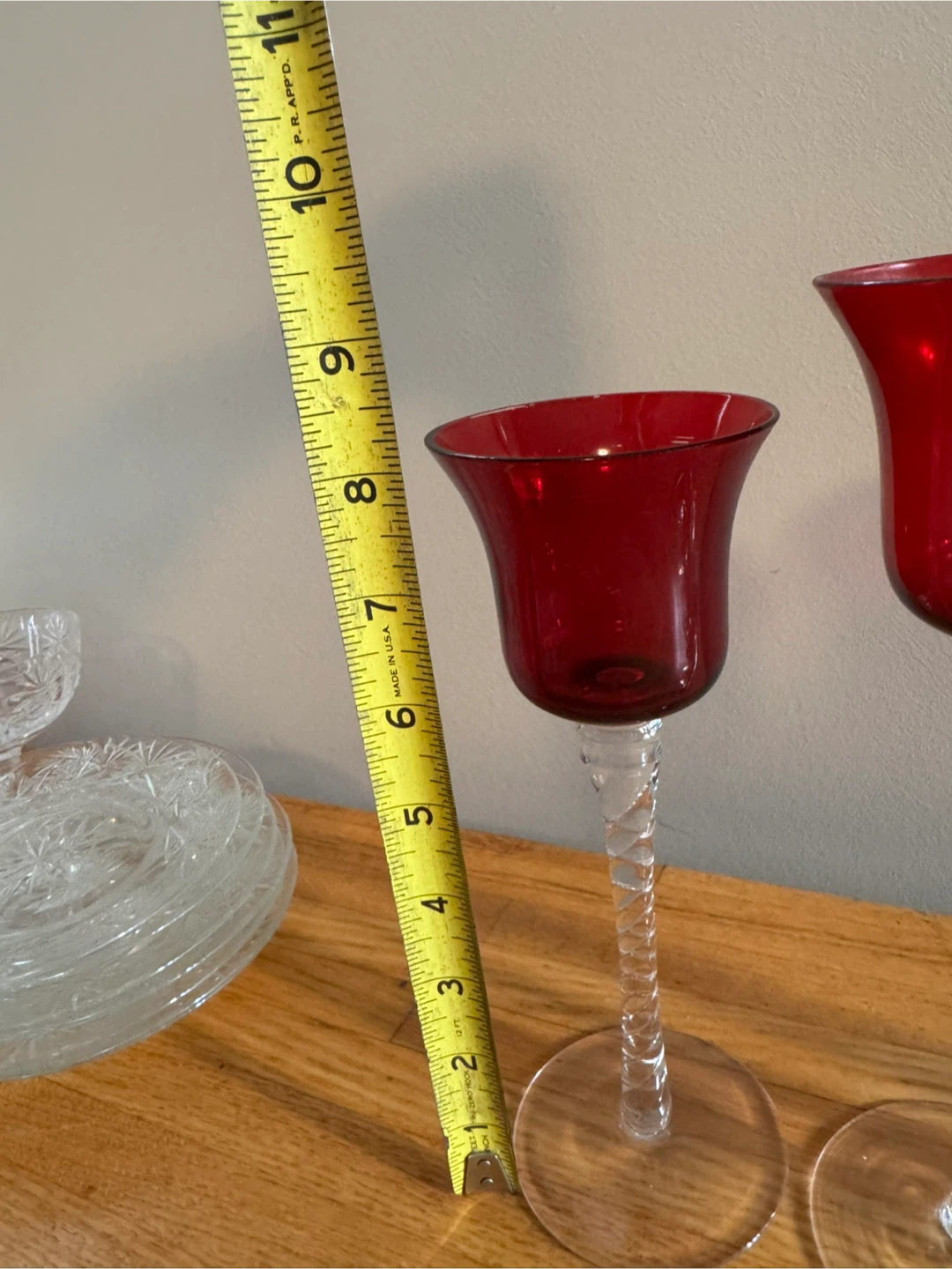 Red Glass Candlestick Holders, Set of 5 - photo 3