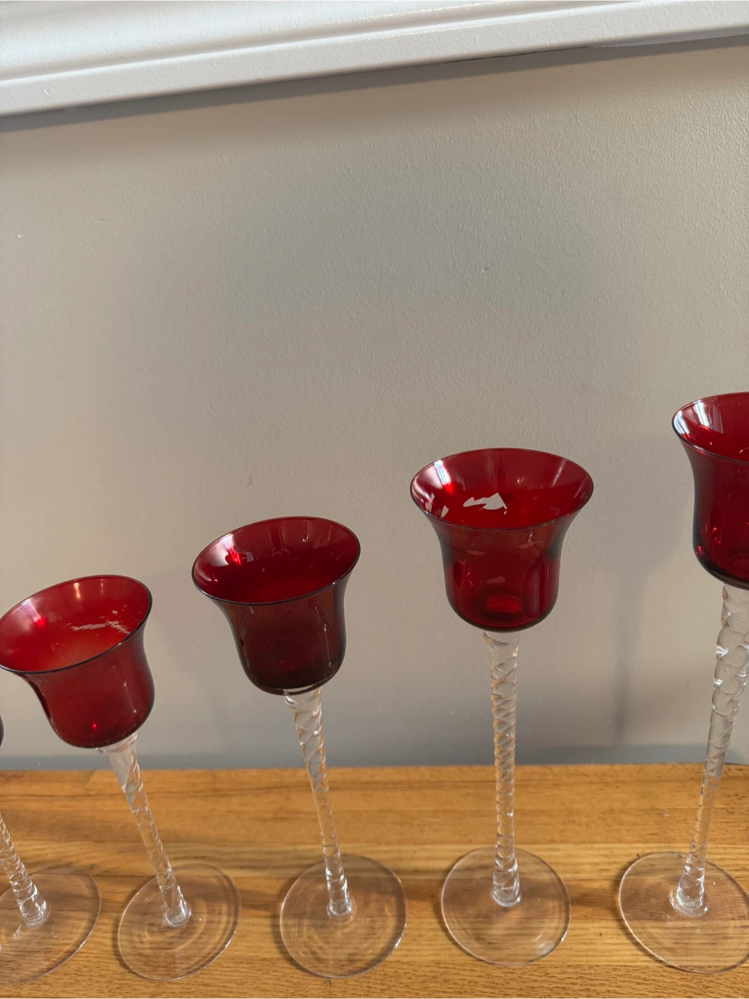 Red Glass Candlestick Holders, Set of 5 - photo 2