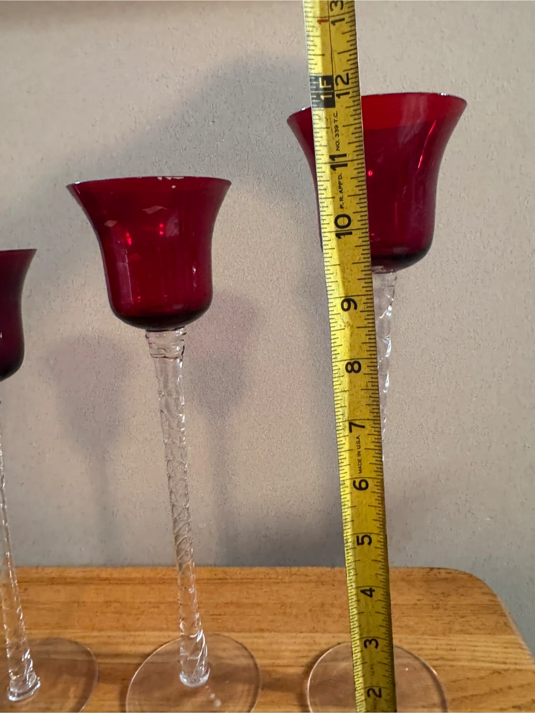 Red Glass Candlestick Holders, Set of 5 - photo 4