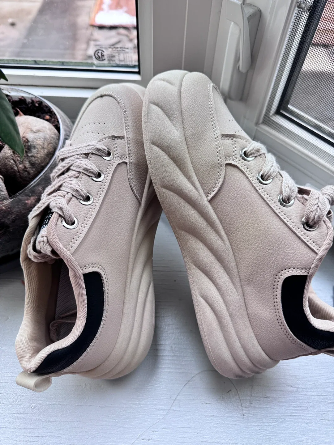 Beige Women's Platform Sneakers -  women size 8.5 image indicator(2)