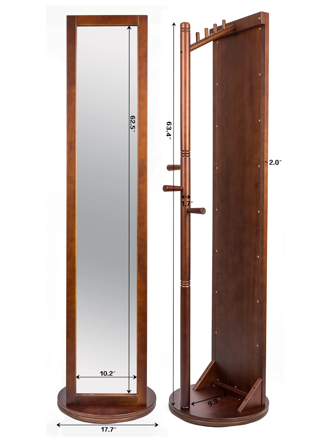 Rotating Coat Rack with Mirror - Brown Wood - photo 2