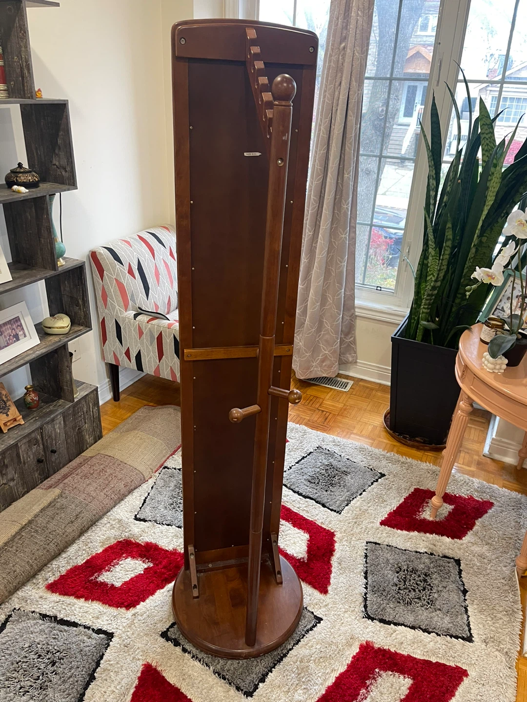 Rotating Coat Rack with Mirror - Brown Wood - photo 3