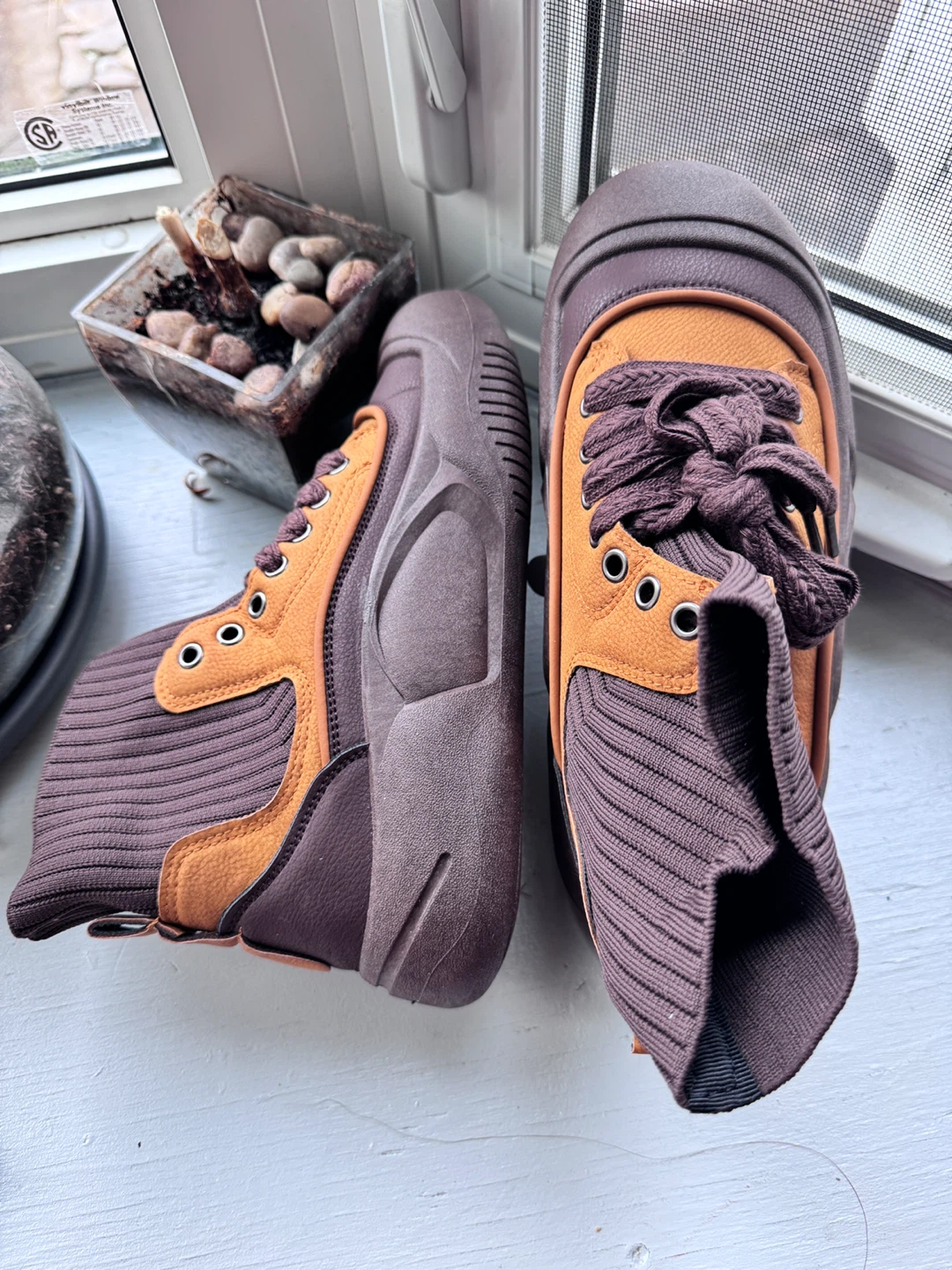 Brown & Orange Lace-Up Boots - women size 9 - photo 2