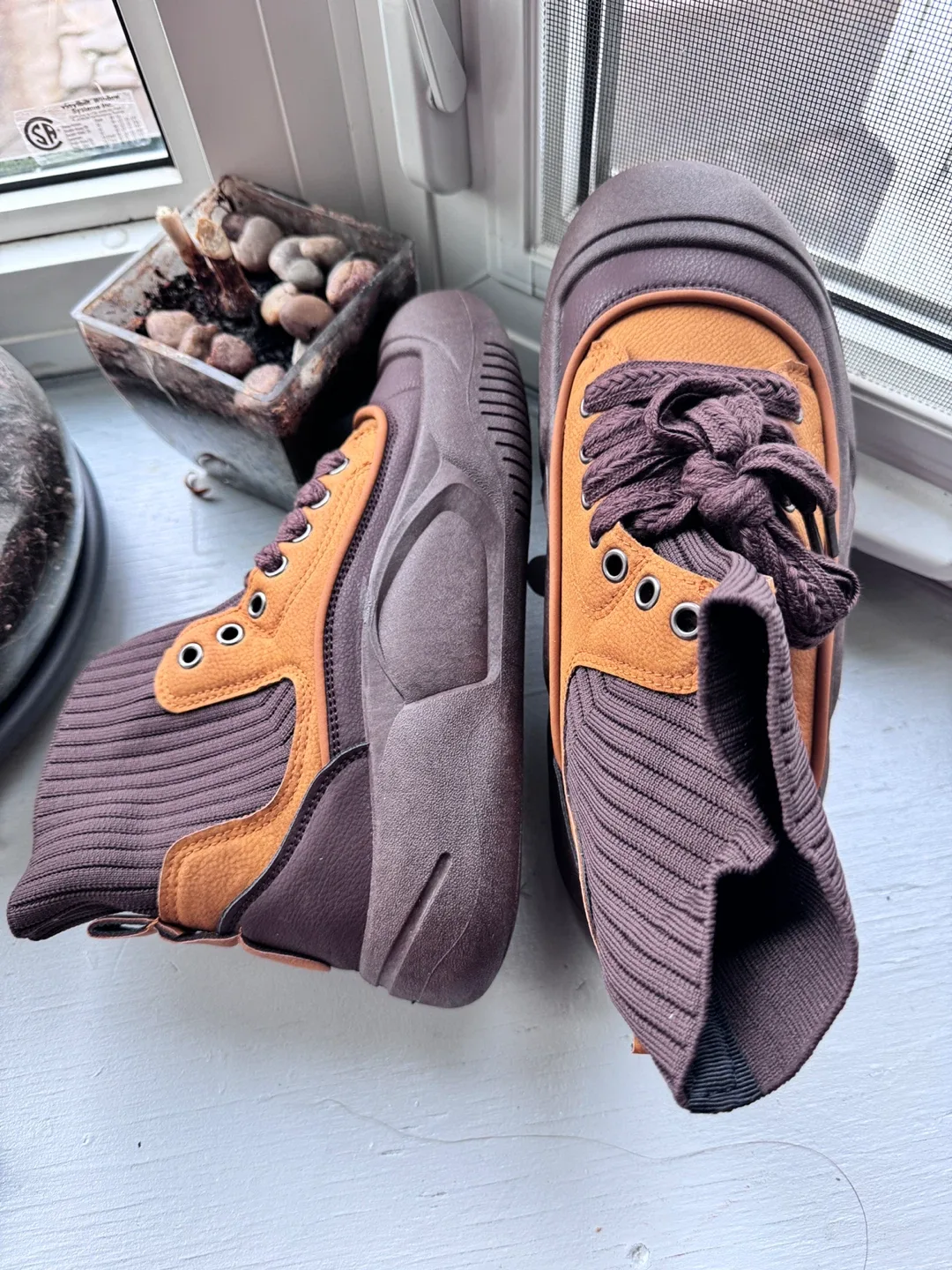 Brown & Orange Lace-Up Boots - women size 9 image indicator(2)