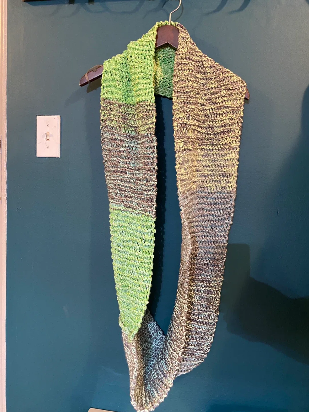 Handmade Knitted Infinity Scarf - Green & Grey image indicator(2)