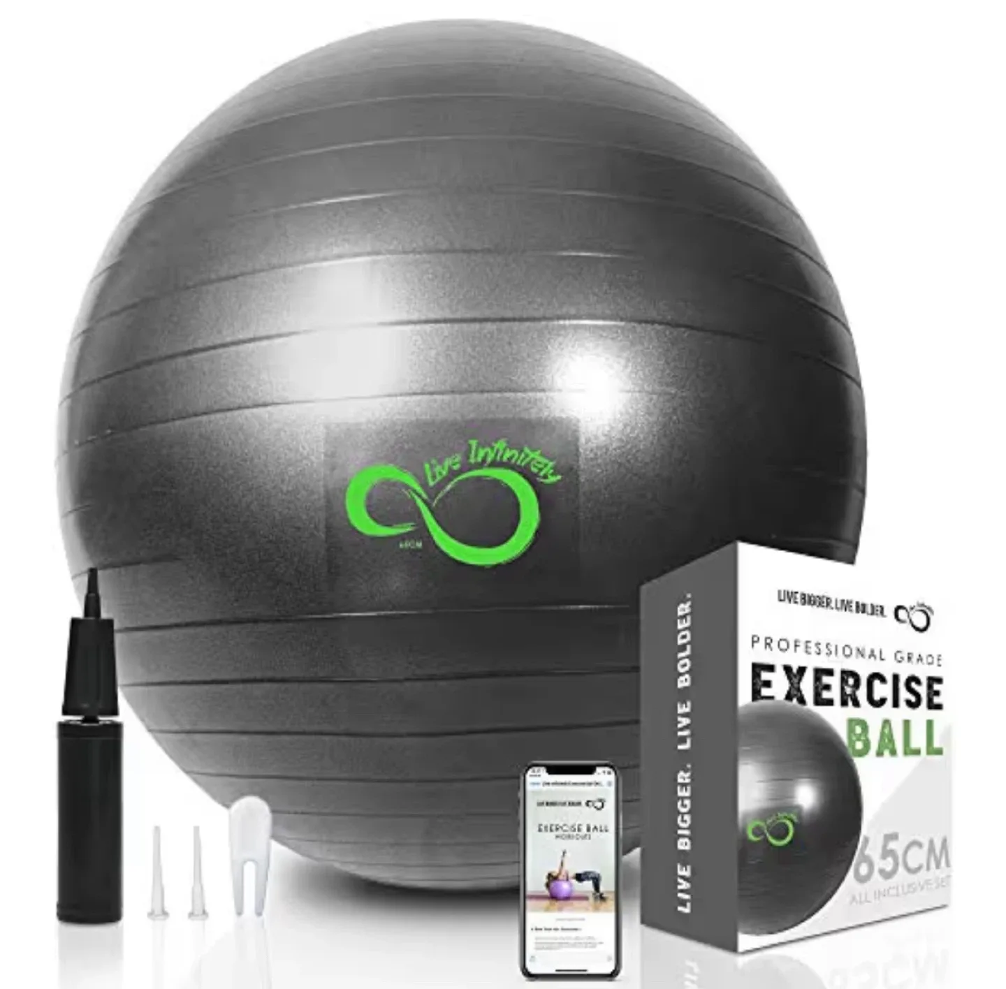 New Live Infinity Exercise Ball - 65cm Grey