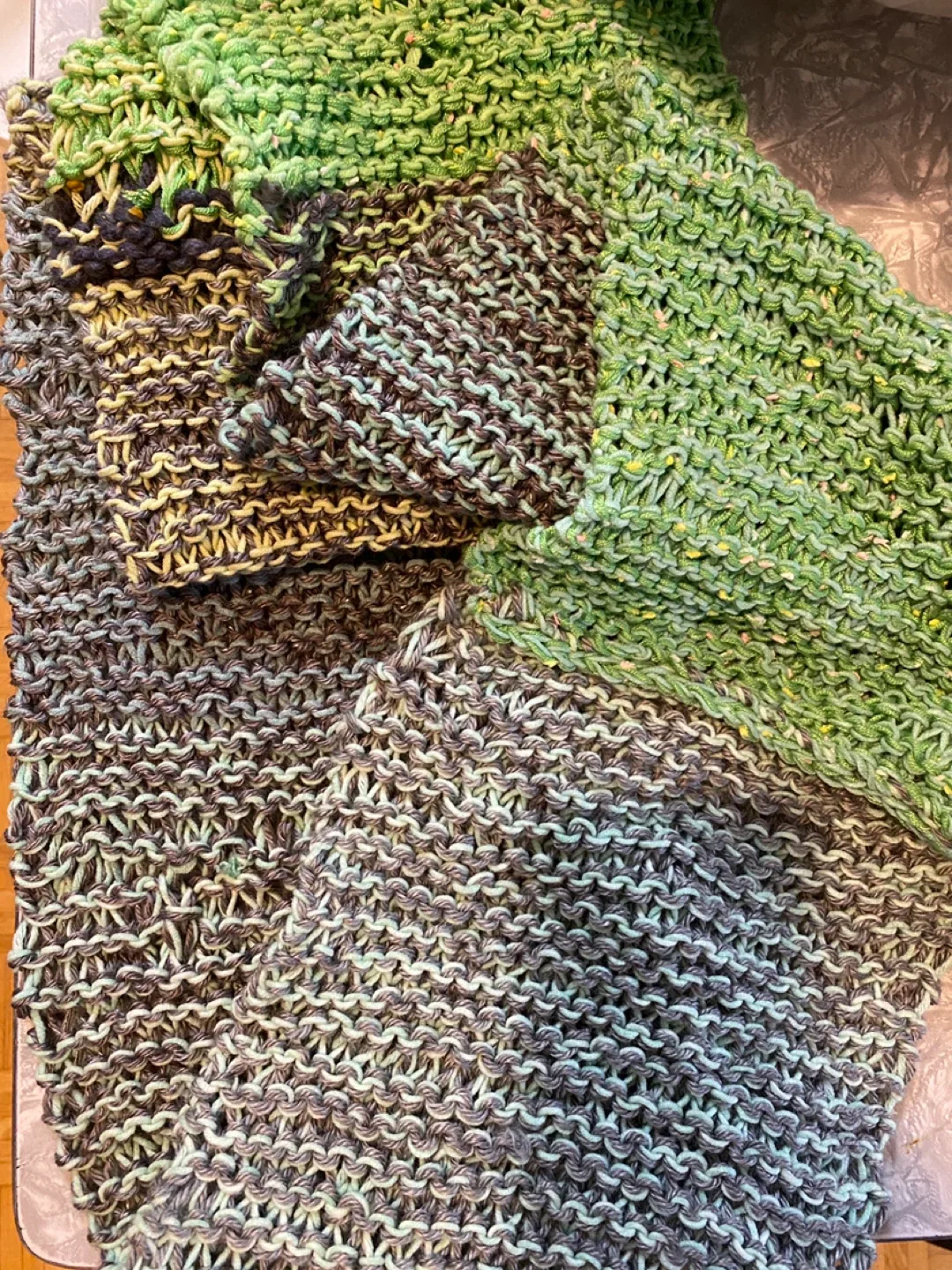 Handmade Knitted Infinity Scarf - Green & Grey image indicator(4)