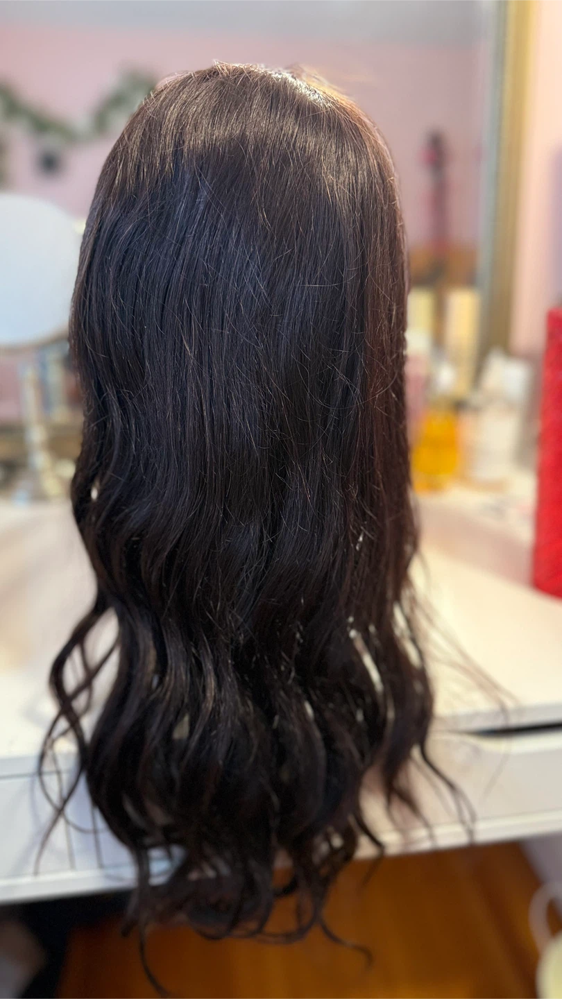 🌸 Dark Brown Wavy Wig – 100% Human Hair 🌸