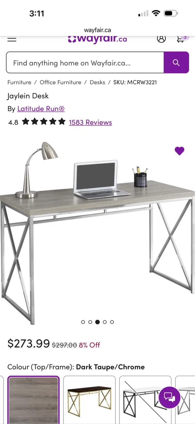 Desk - Dark Taupe/Chrome