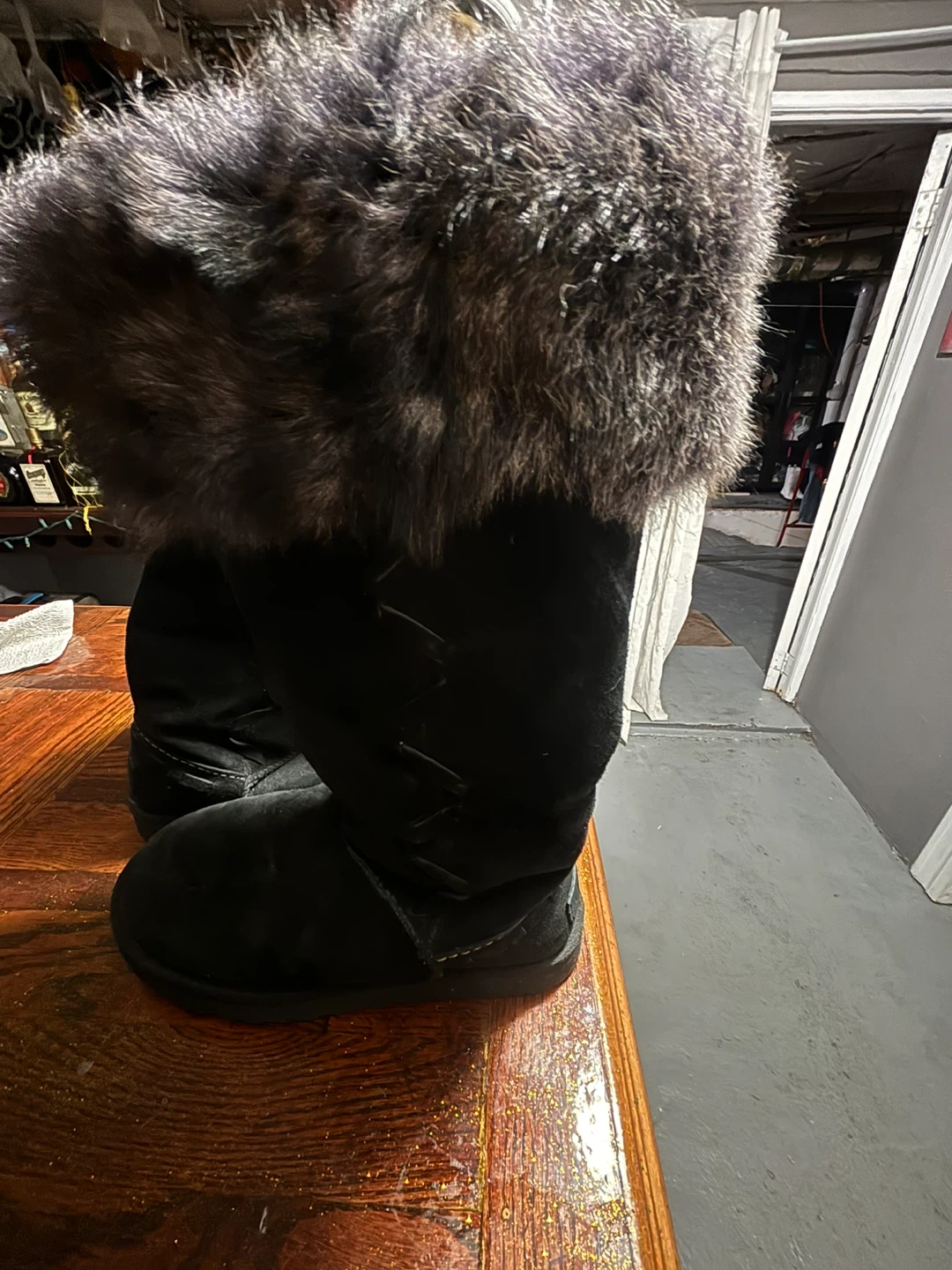UGG Black Suede Boots with Fur Trim - photo 5