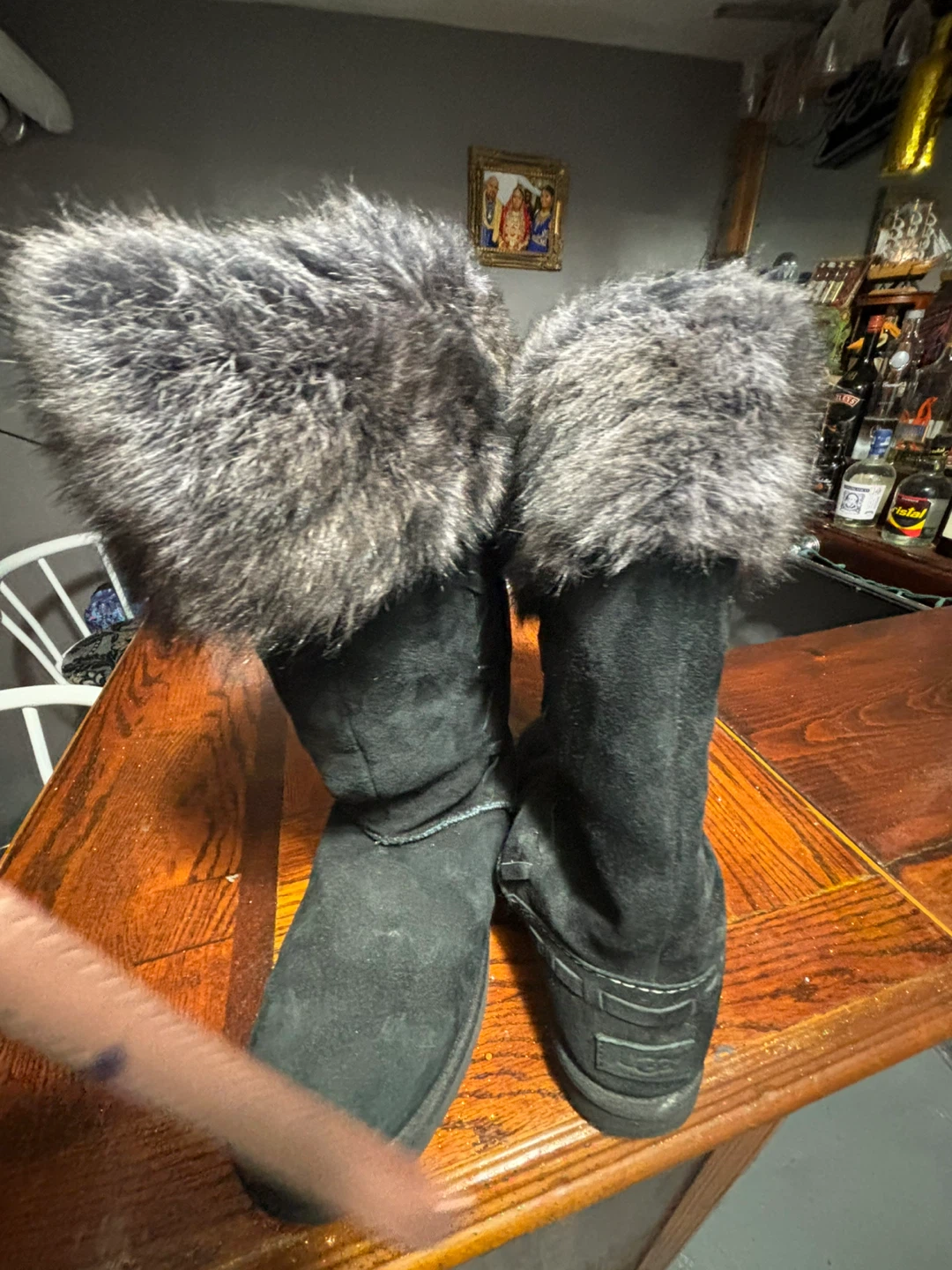UGG Black Suede Boots with Fur Trim - photo 4