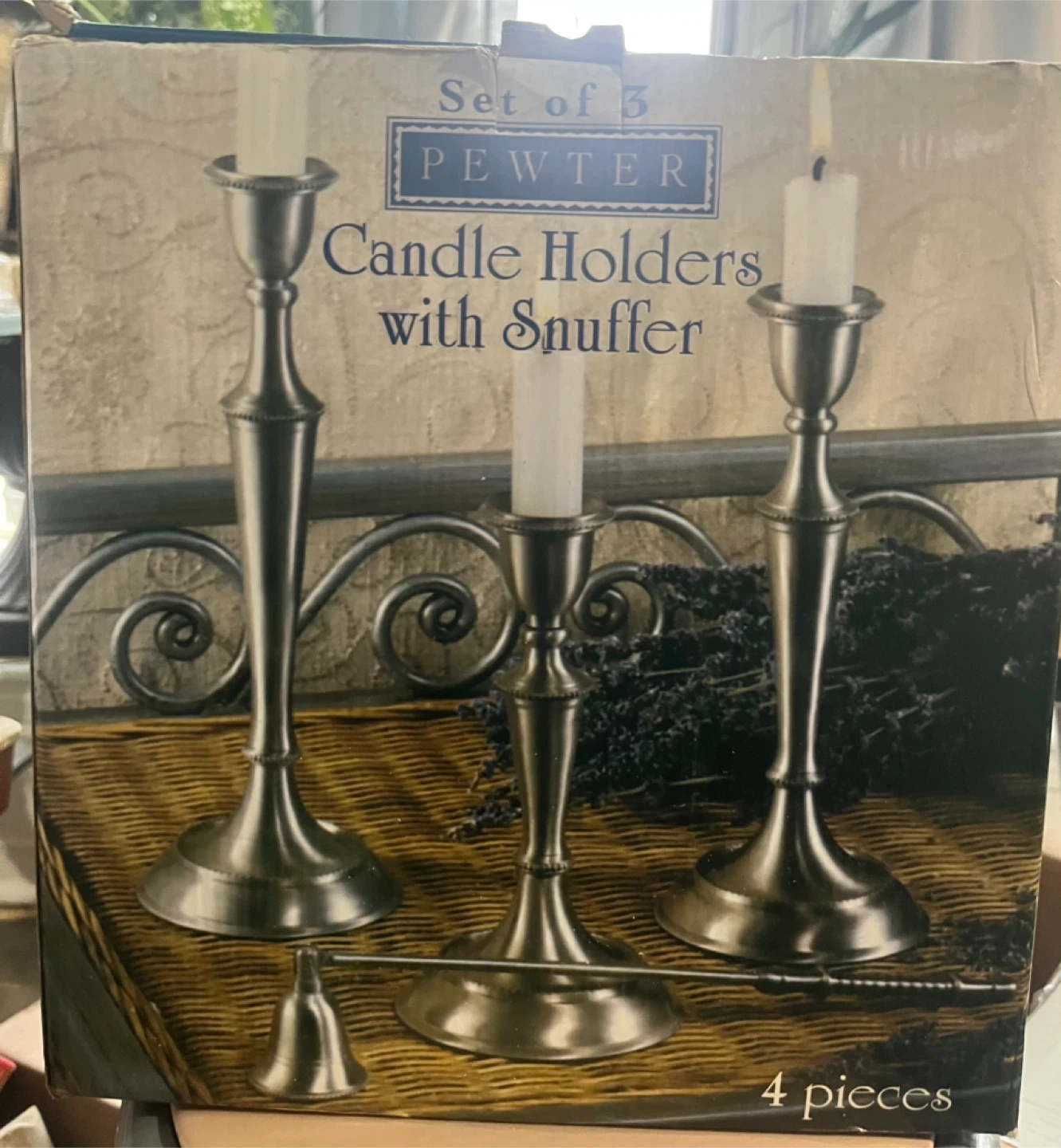 Pewter Candle Holders with Snuffer - Set of 3