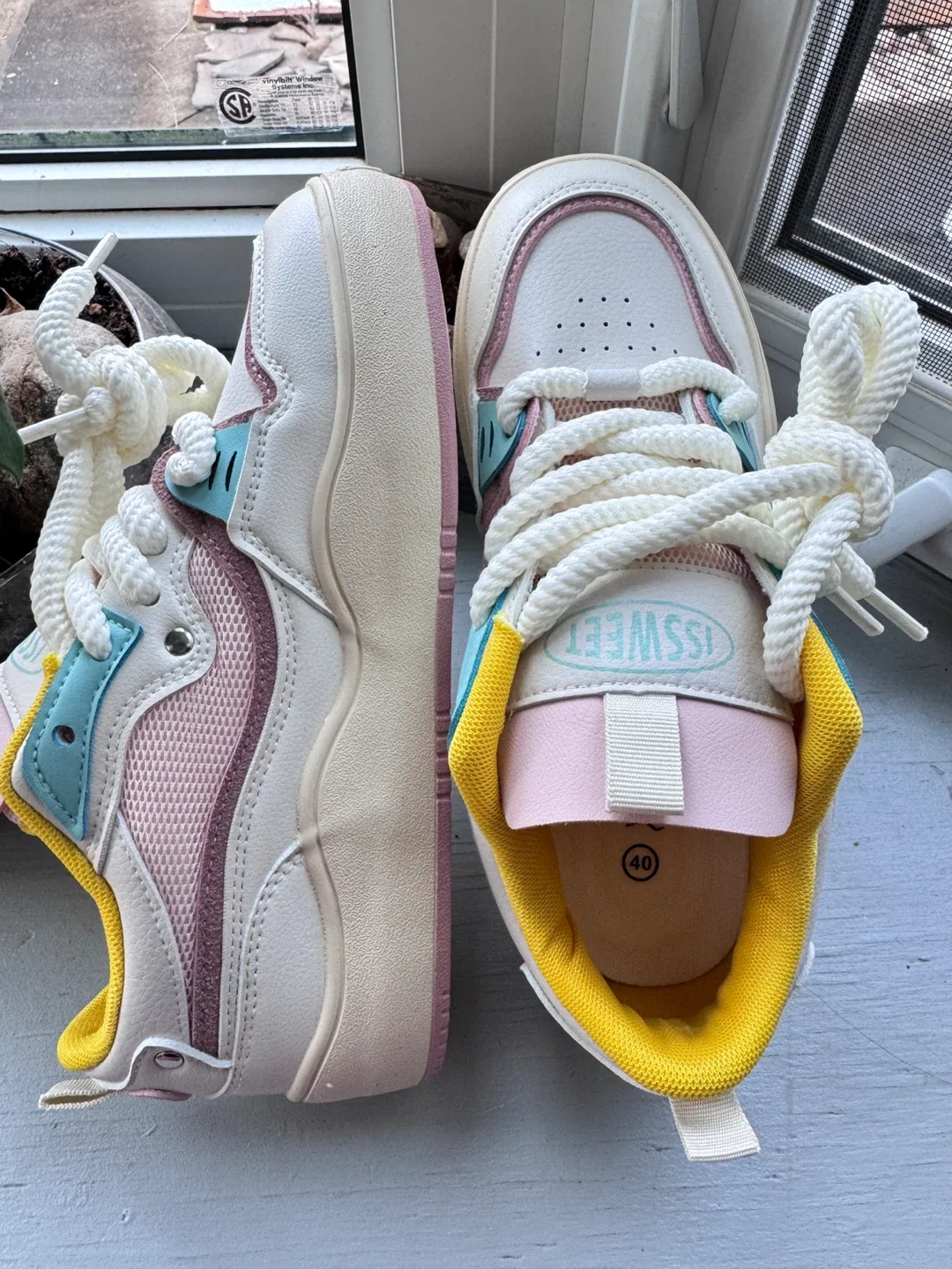 White & Pastel Sneakers - women size 8.5 image indicator(2)