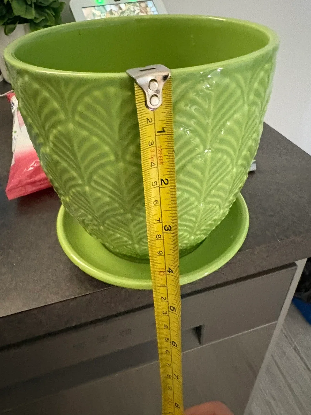 Green Ceramic Planter with Saucer image indicator(3)