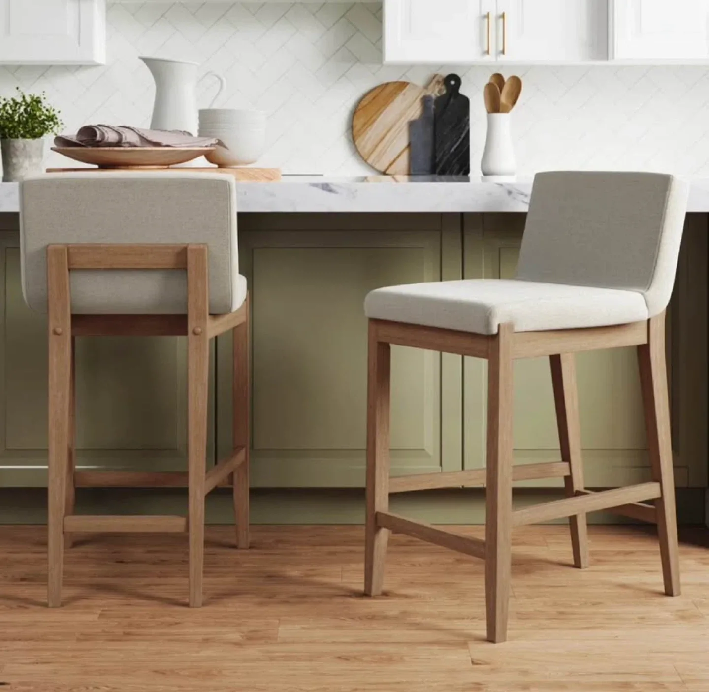 Nathan James Upholstered Wooden Bar Stools