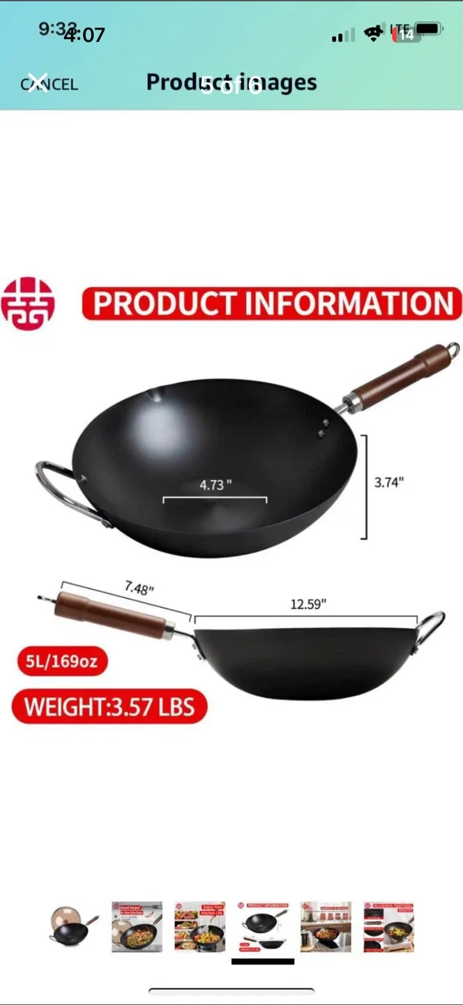 Uncoated Healthy Iron Wok Pan image indicator(5)