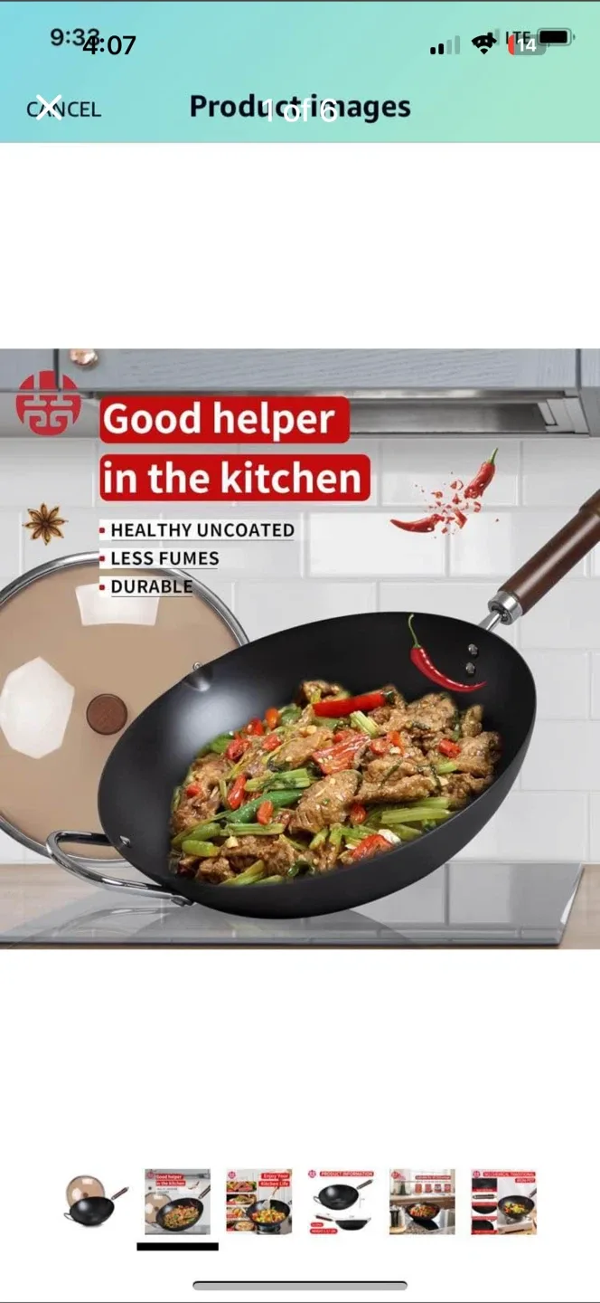 Uncoated Healthy Iron Wok Pan image indicator(2)