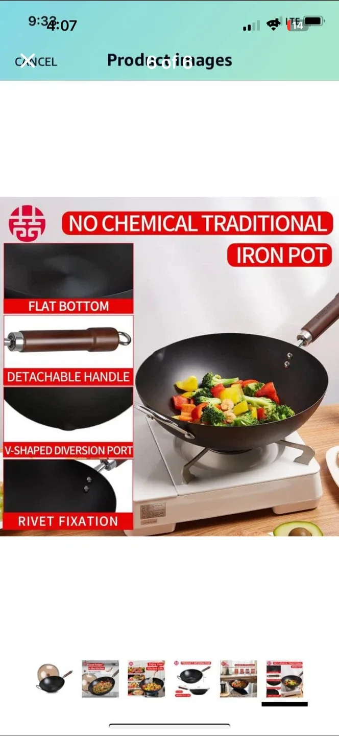Uncoated Healthy Iron Wok Pan image indicator(6)