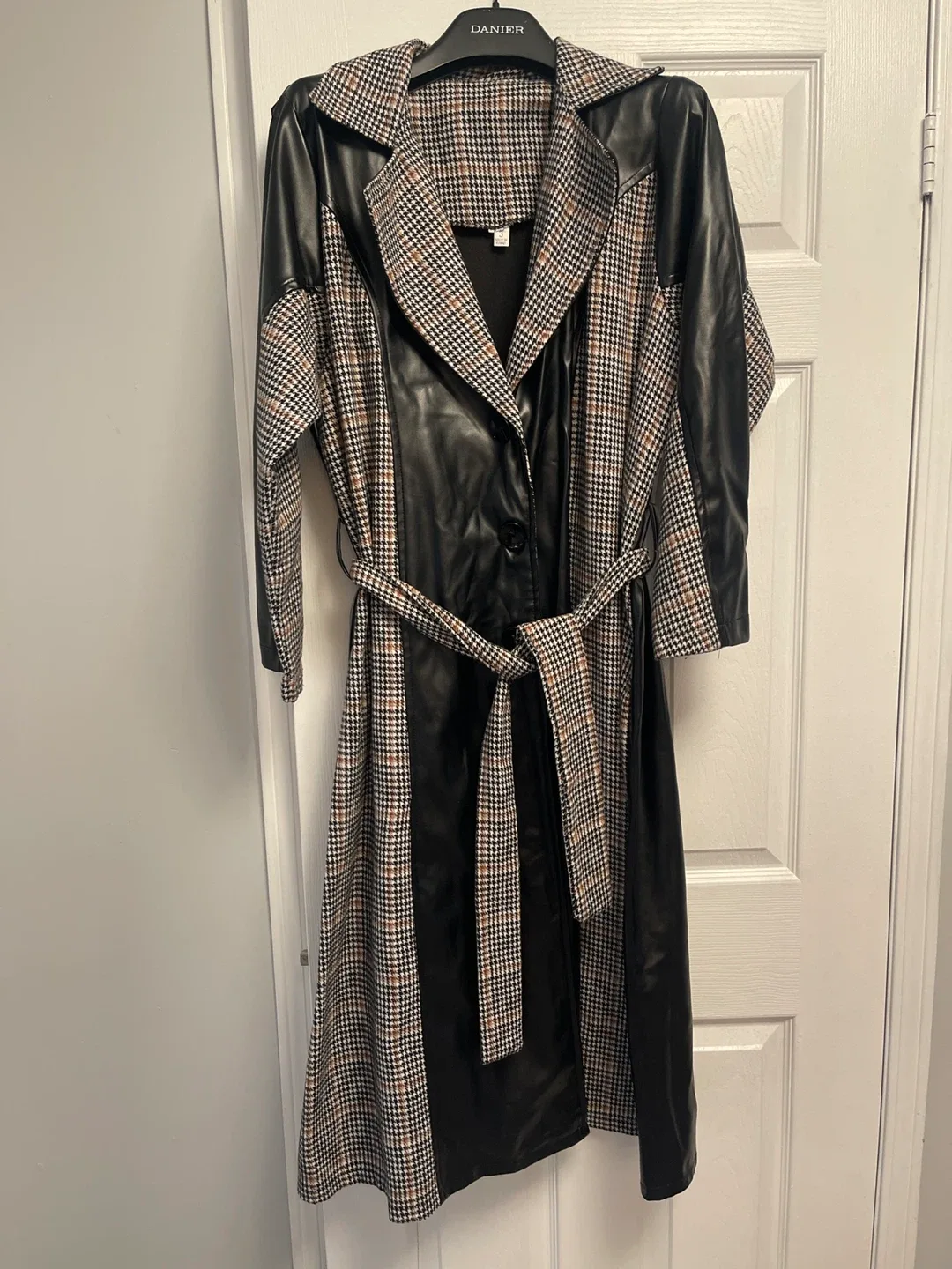 Black Leather & Plaid Trench Coat image indicator(3)