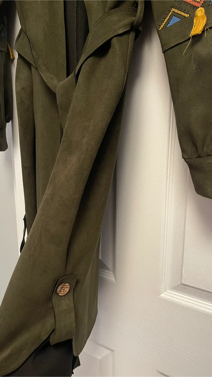 Olive Green Suede Trench Coat image indicator(3)