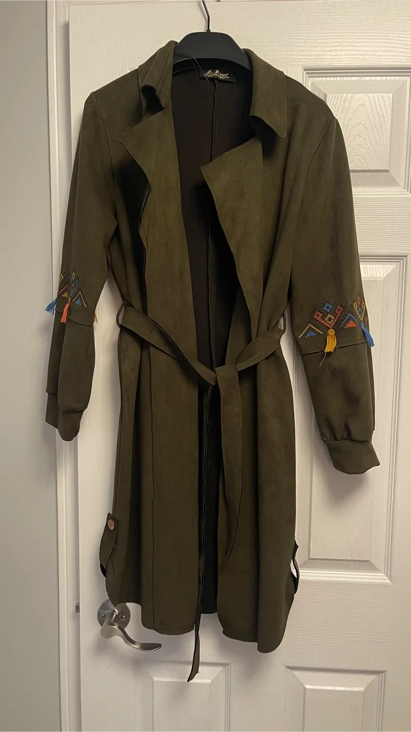 Olive Green Suede Trench Coat thumbnail