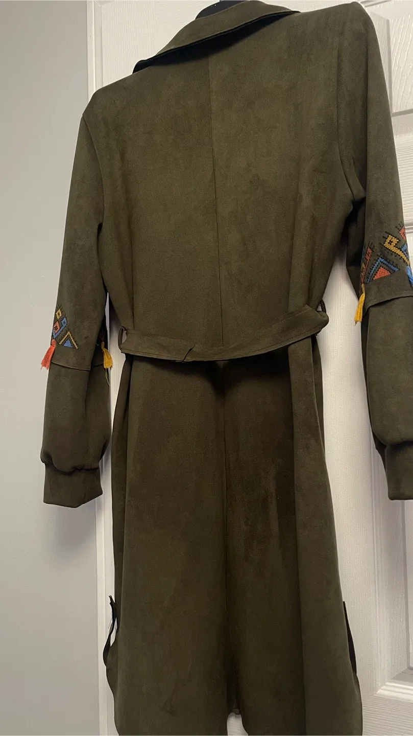 Olive Green Suede Trench Coat image indicator(4)