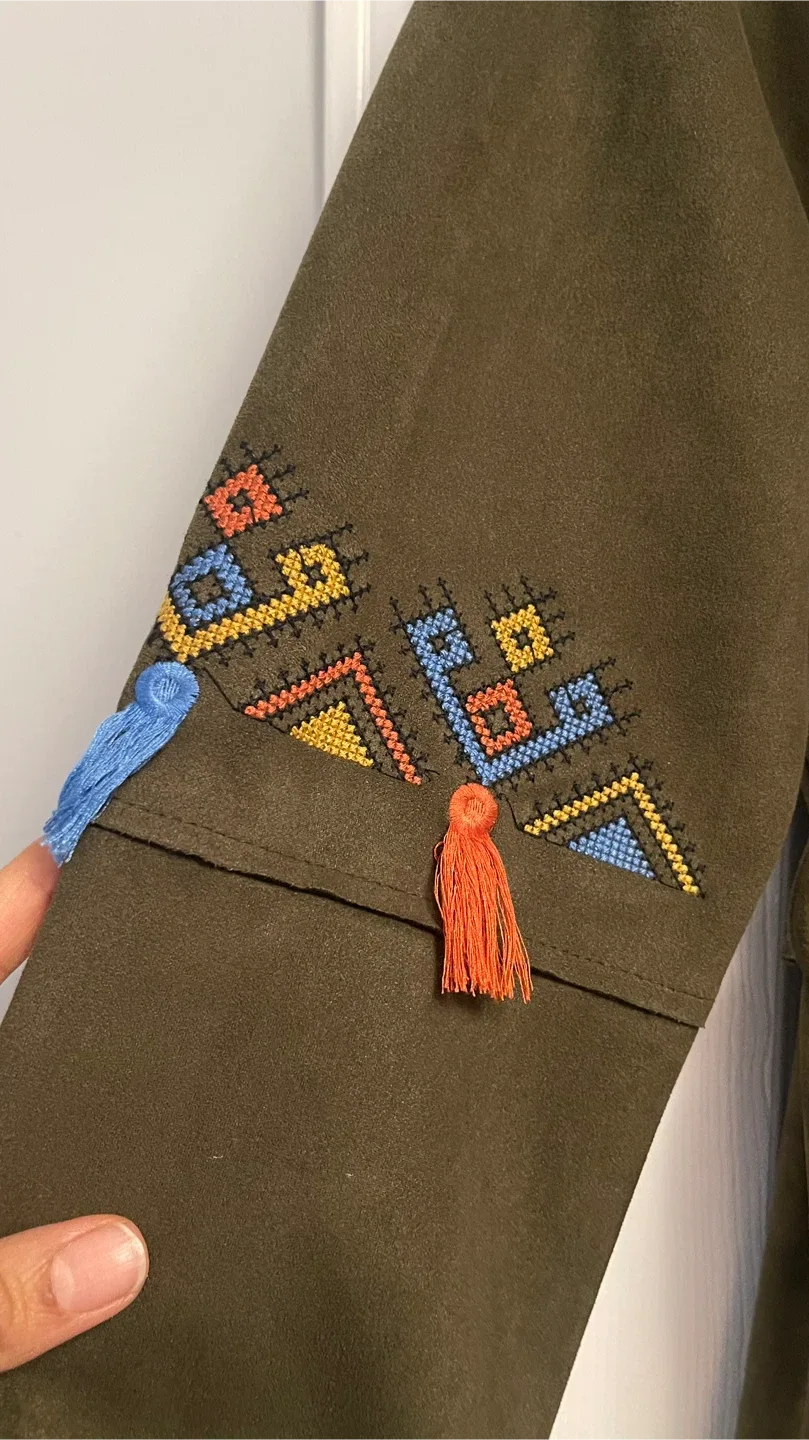 Olive Green Suede Trench Coat image indicator(2)