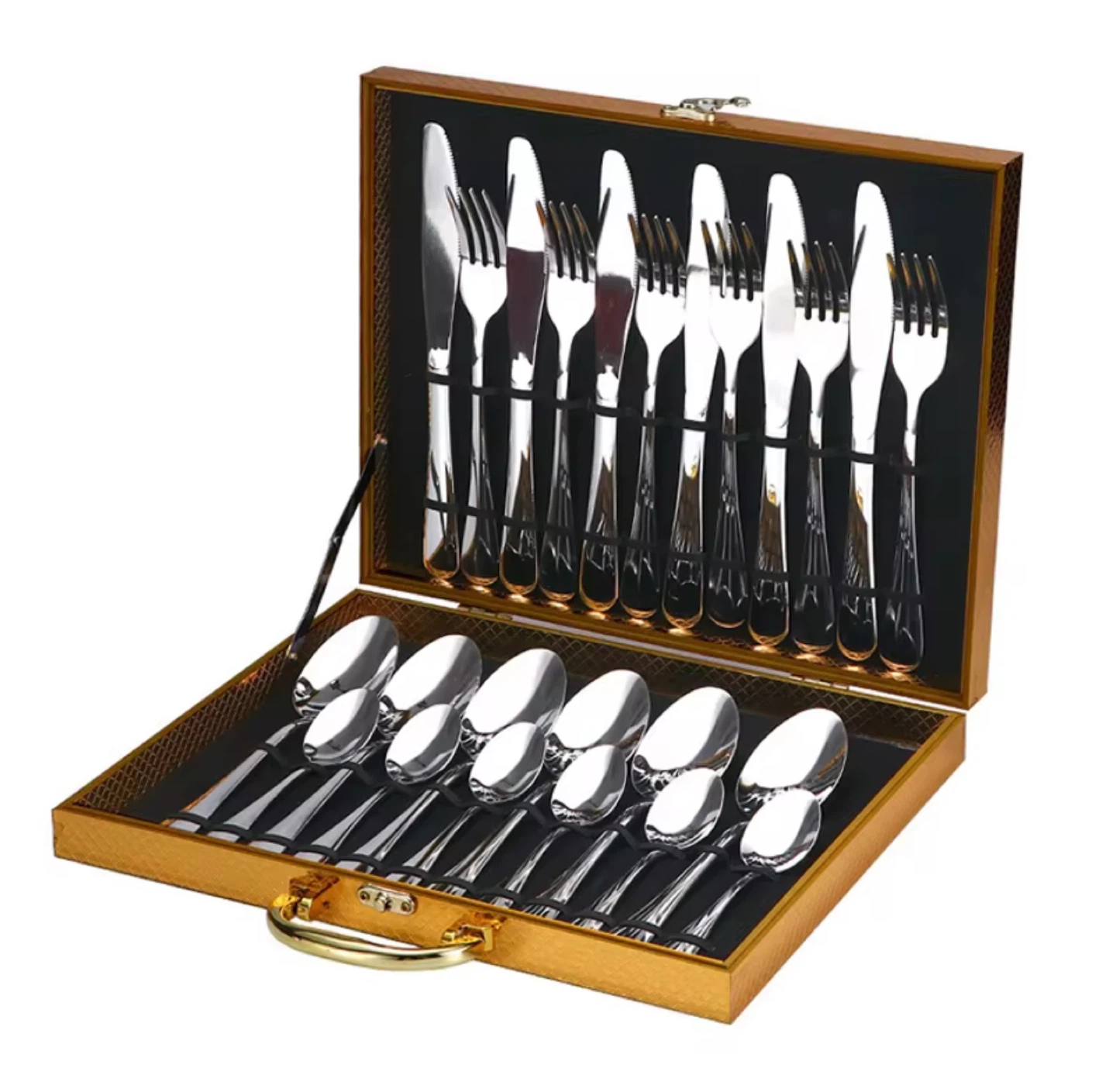 Silver Cutlery Set in Gold Case - 24cm x 32cm - photo 2