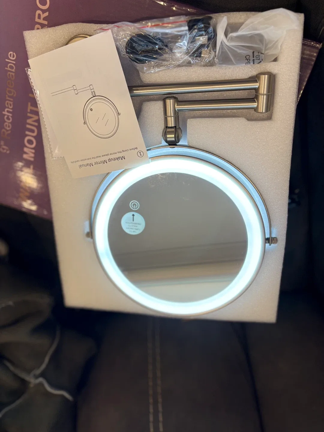 New 9" Rechargeable Wall Mount Makeup Mirror image indicator(2)