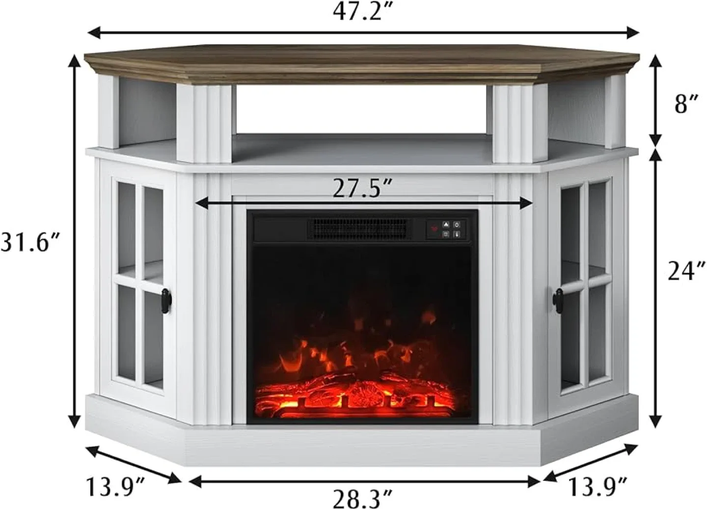 YESHOMY Corner Fireplace TV Stand - White & Rustic image indicator(3)