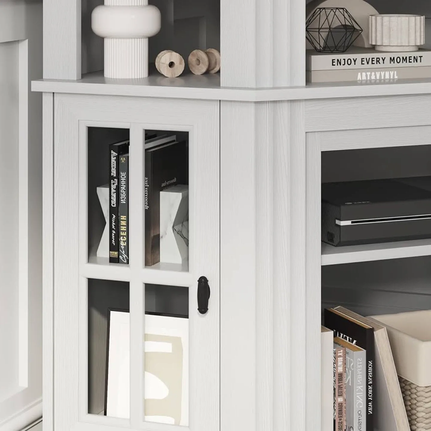 YESHOMY Corner Fireplace TV Stand - White & Rustic image indicator(6)