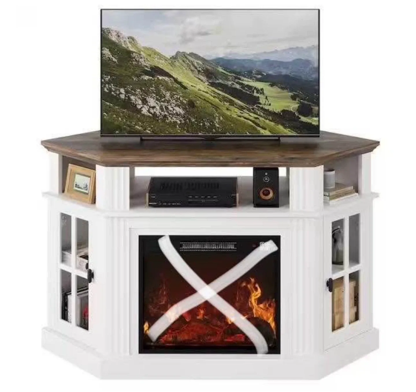 YESHOMY Corner Fireplace TV Stand - White & Rustic image indicator(2)