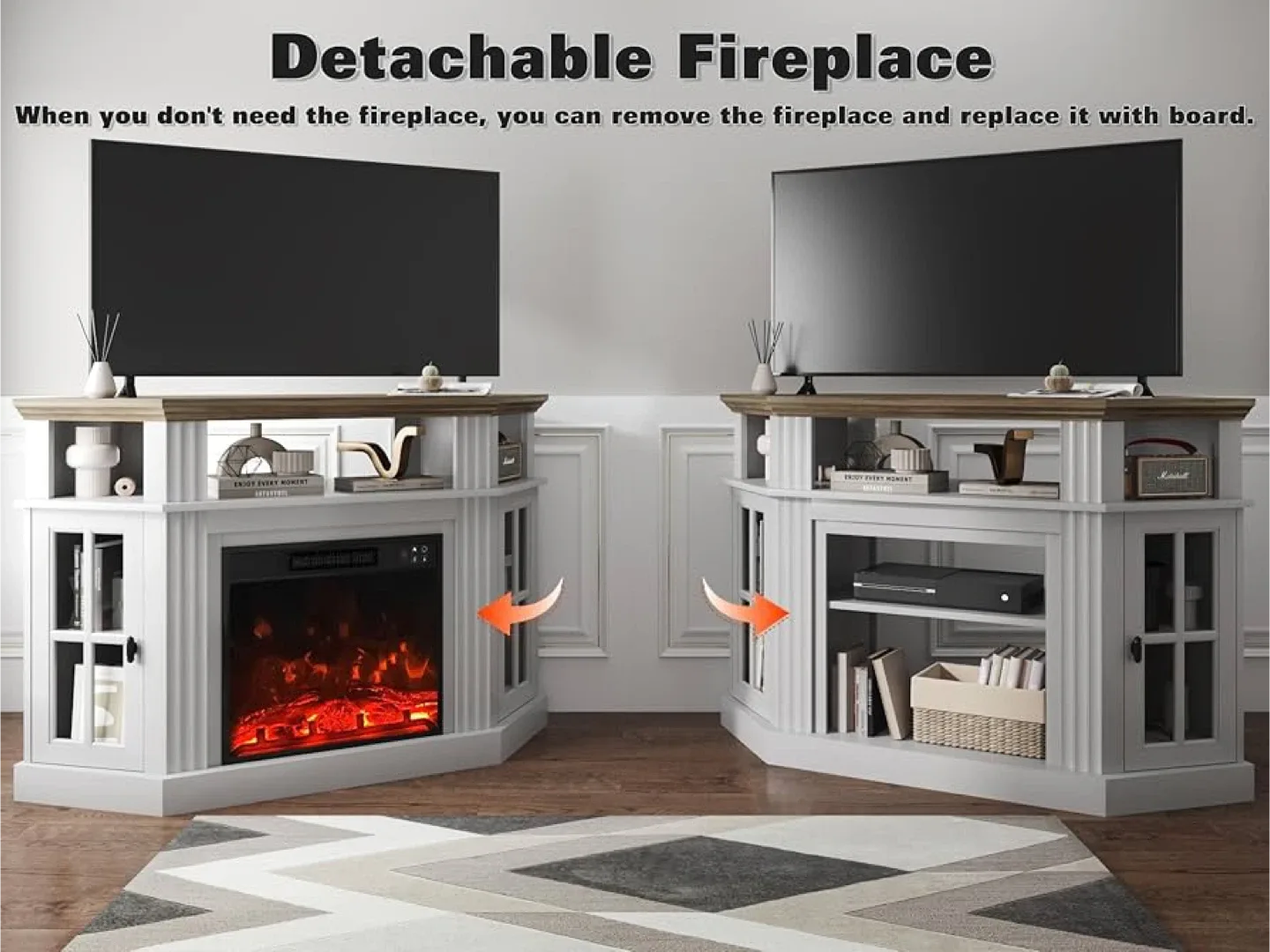 YESHOMY Corner Fireplace TV Stand - White & Rustic image indicator(8)