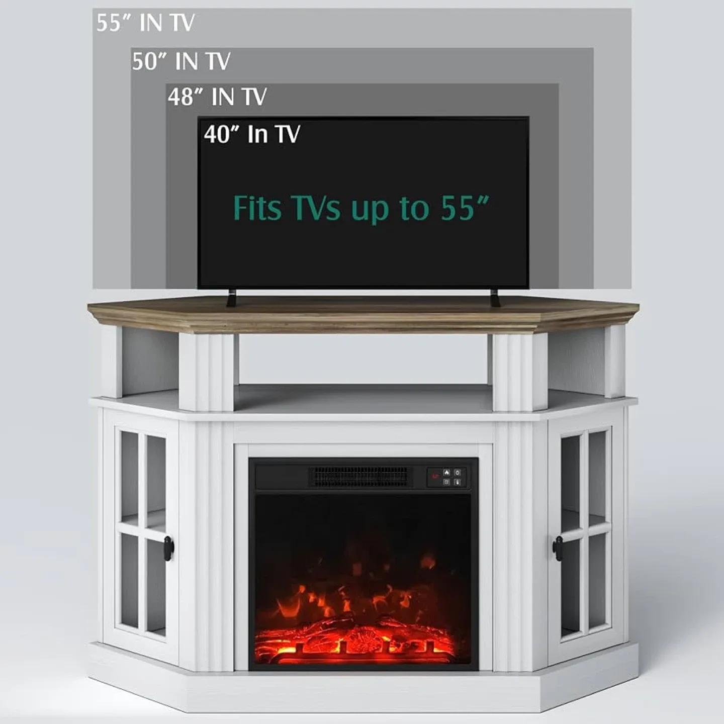 YESHOMY Corner Fireplace TV Stand - White & Rustic image indicator(10)