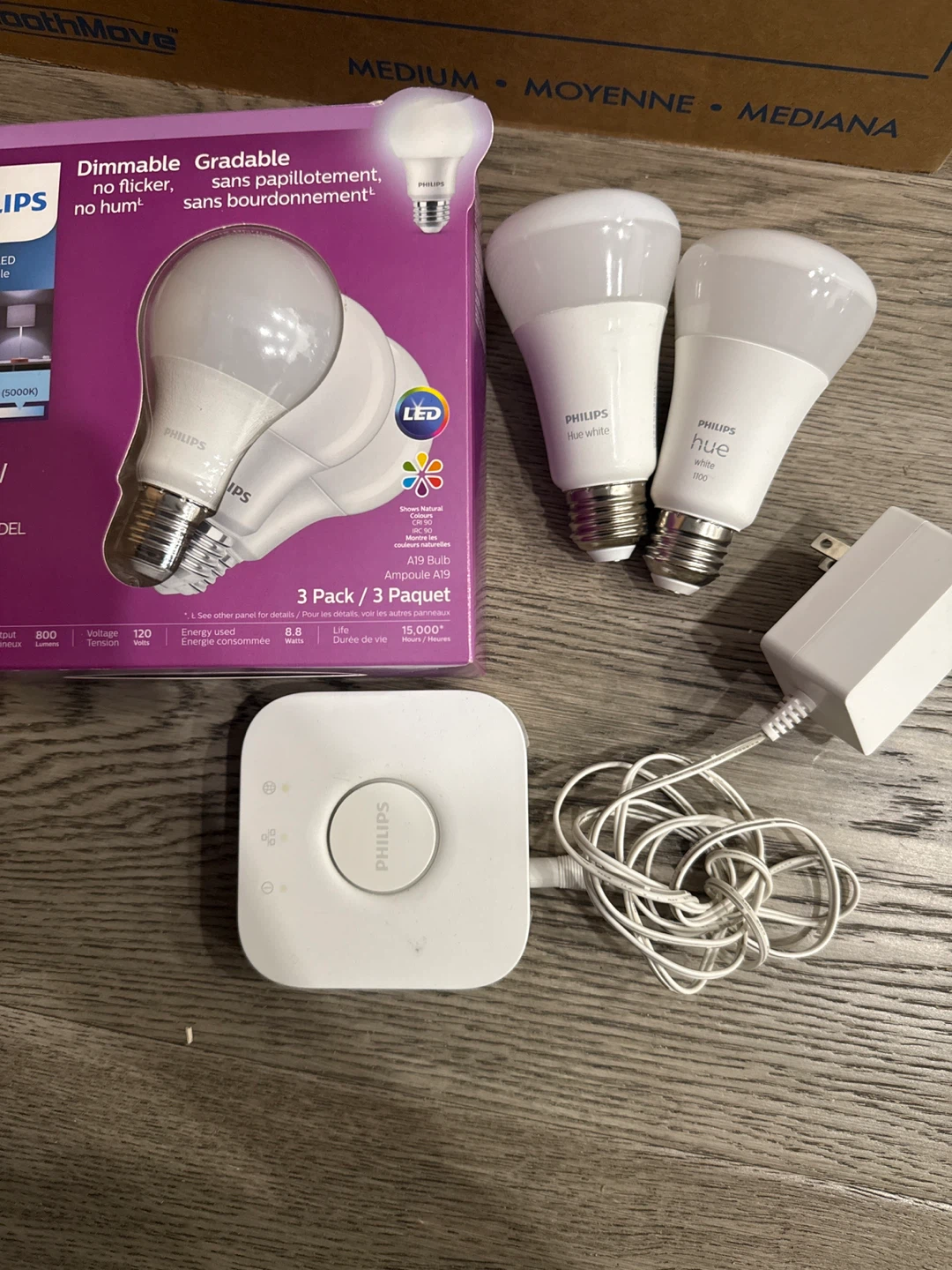 Philips Hue smart bulb and Hub, regular bulb package