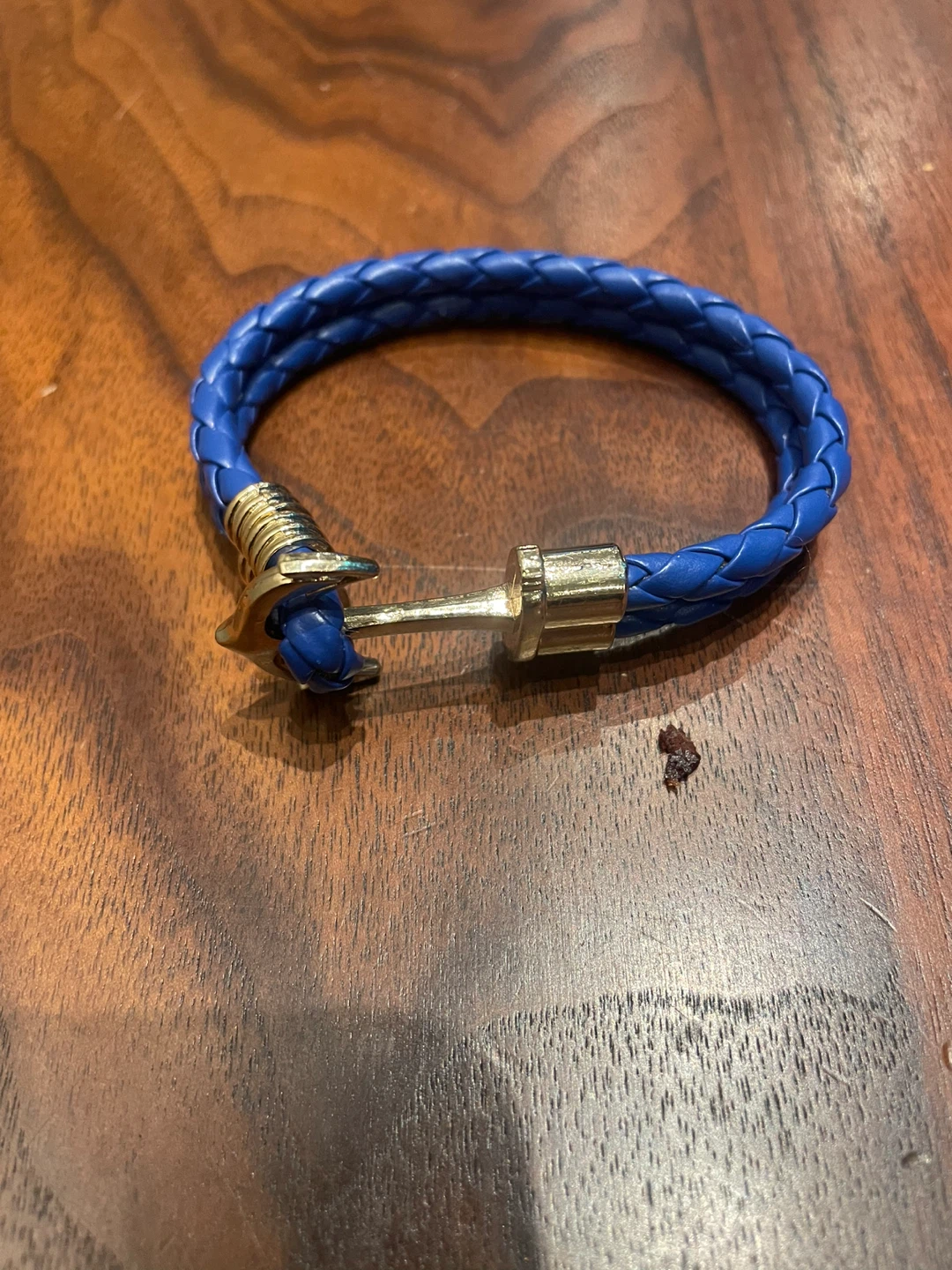 Blue Braided Leather Bracelet with Anchor Clasp