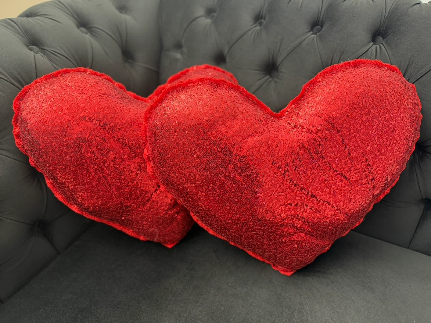 Hand made 2 pair Red Heart Sequin Pillow