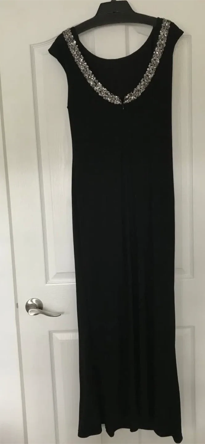Black Evening Dress with Embellished Neckline