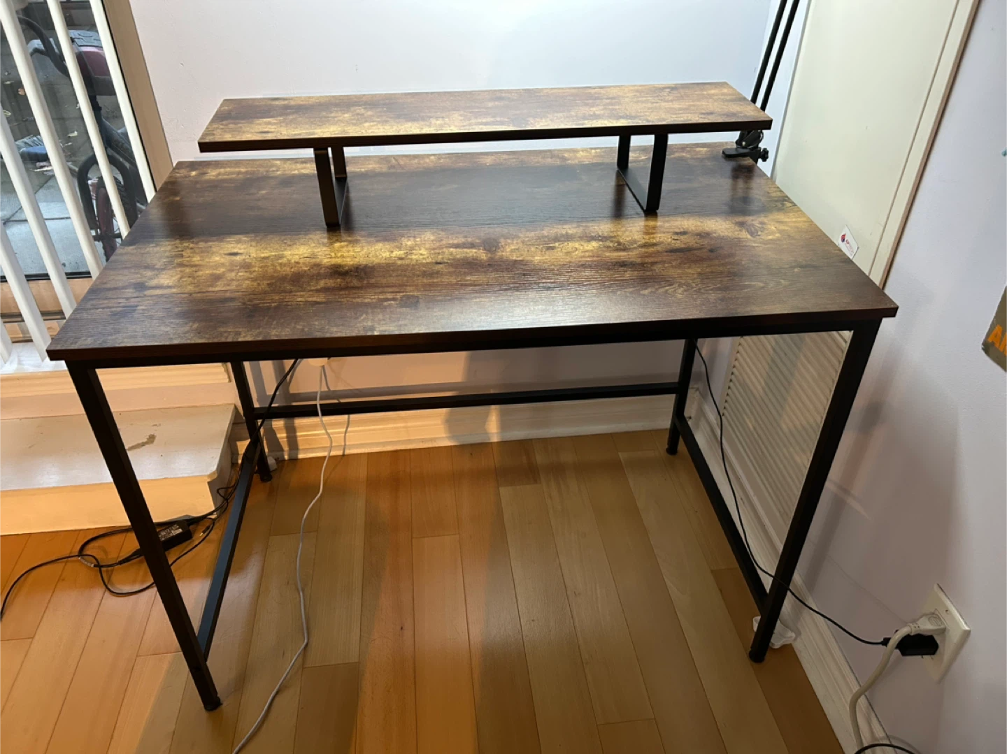 Rustic Brown Computer Desk with Monitor Shelf