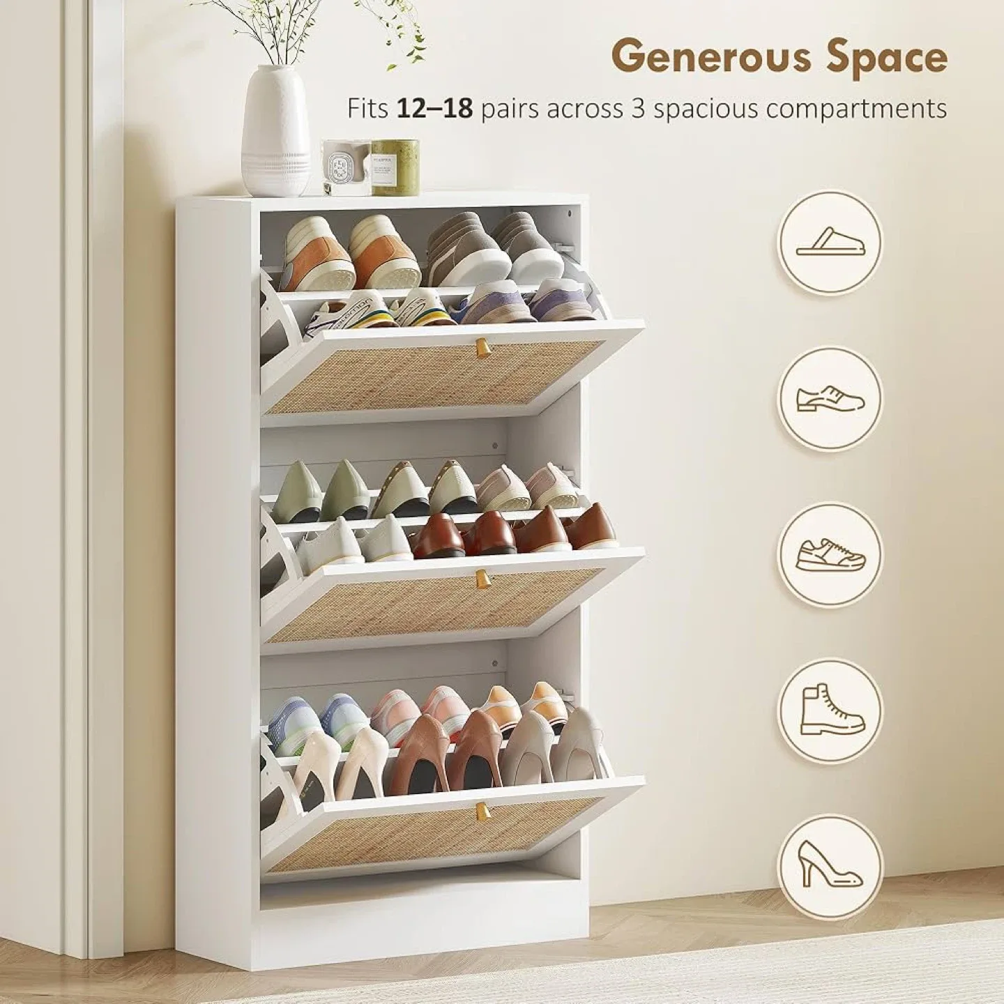 HOMCOM White Shoe Cabinet - Holds 12-18 Pairs image indicator(5)