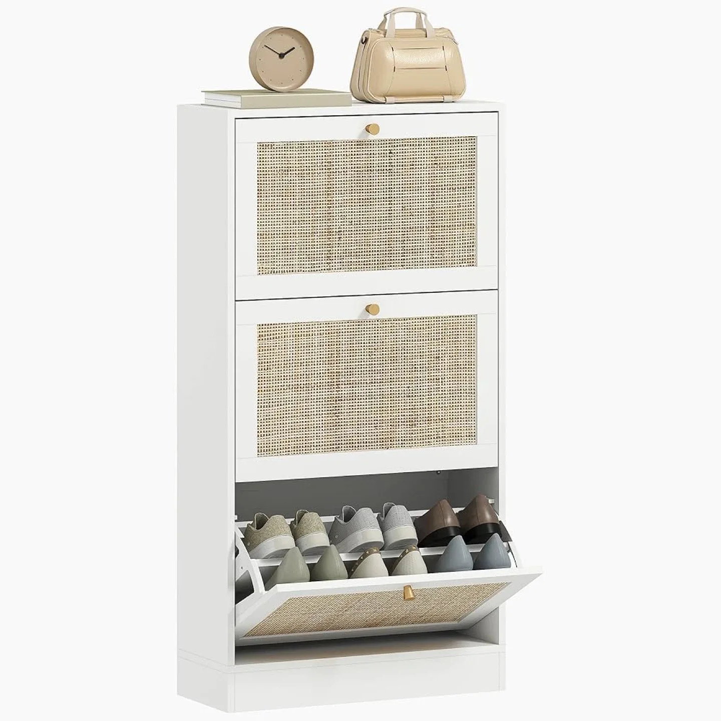 HOMCOM White Shoe Cabinet - Holds 12-18 Pairs