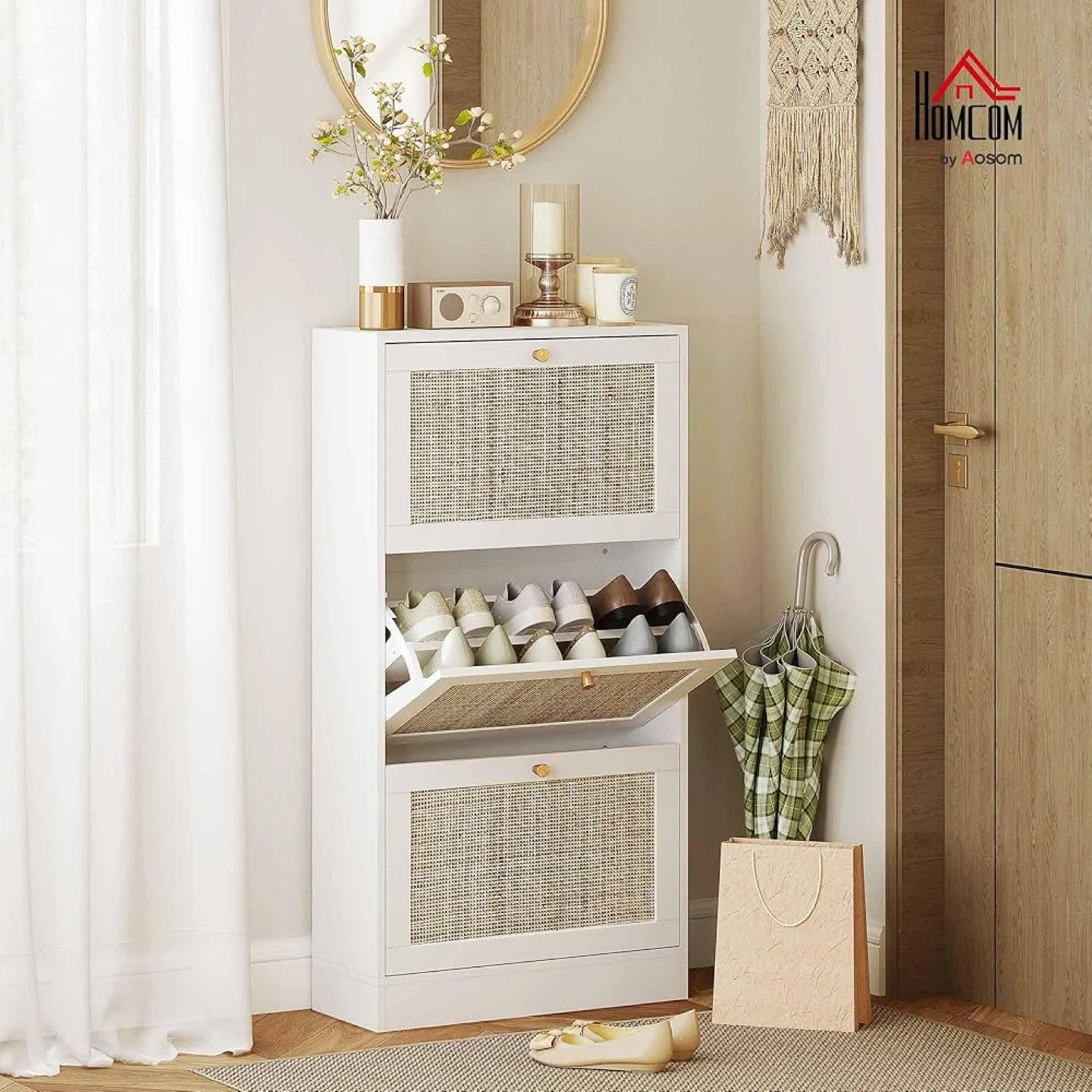 HOMCOM White Shoe Cabinet - Holds 12-18 Pairs image indicator(3)