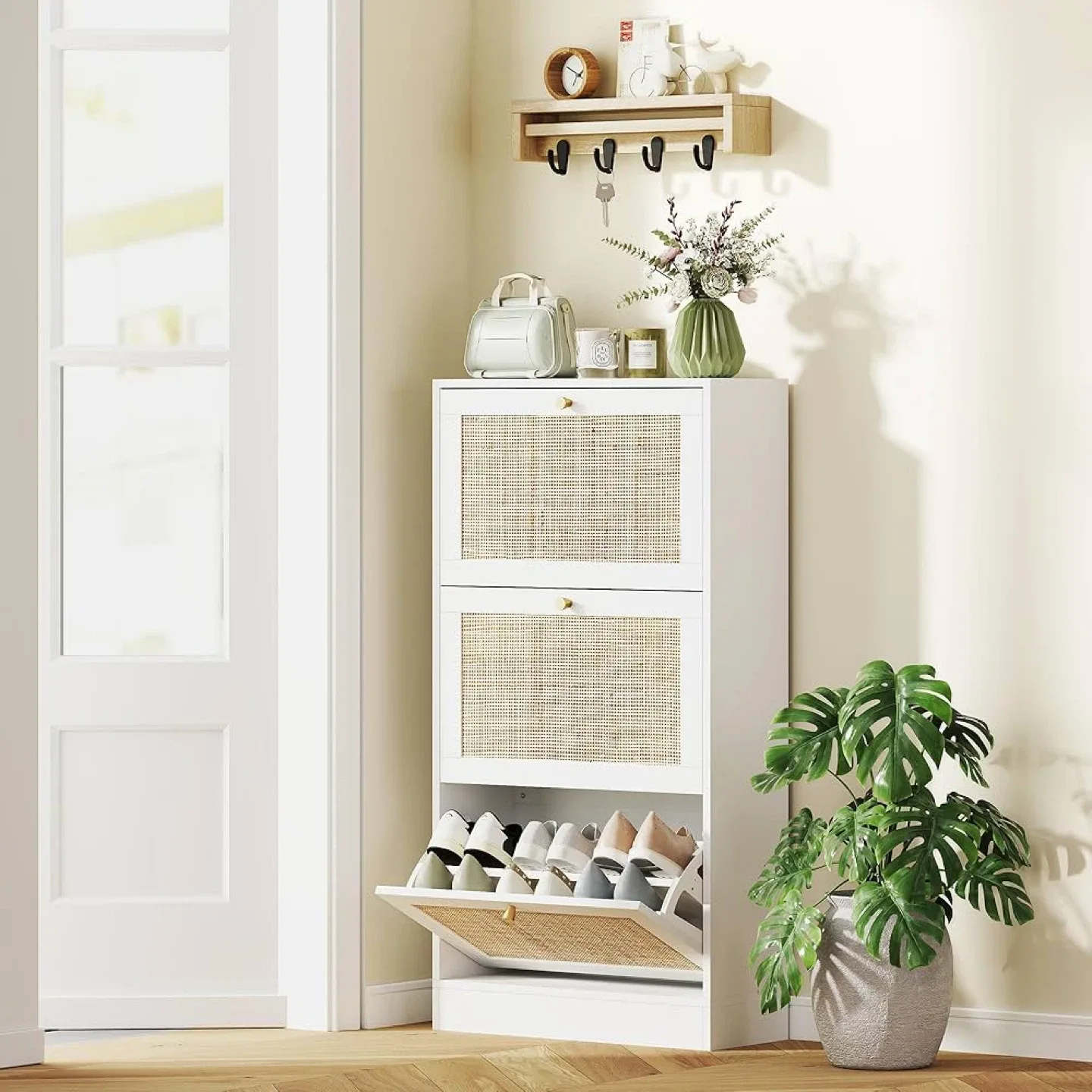 HOMCOM White Shoe Cabinet - Holds 12-18 Pairs image indicator(9)