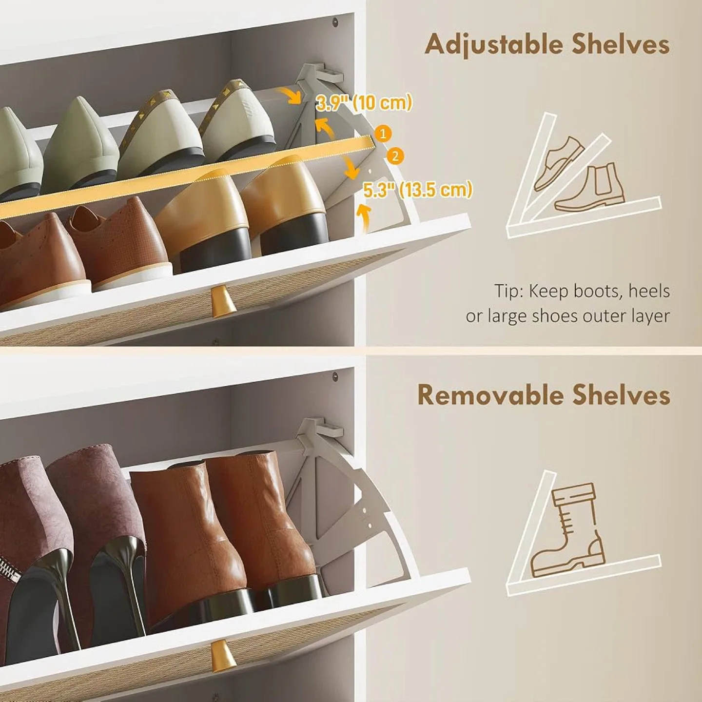 HOMCOM White Shoe Cabinet - Holds 12-18 Pairs image indicator(8)