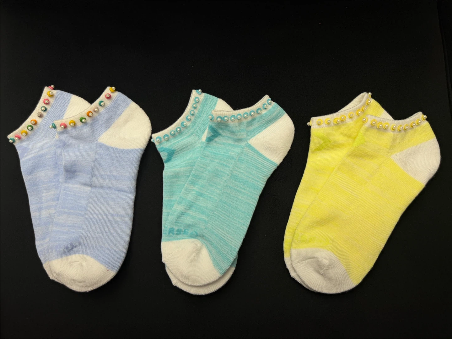 Hand made Assorted Ankle Socks with Pearl Detail- 15$ each