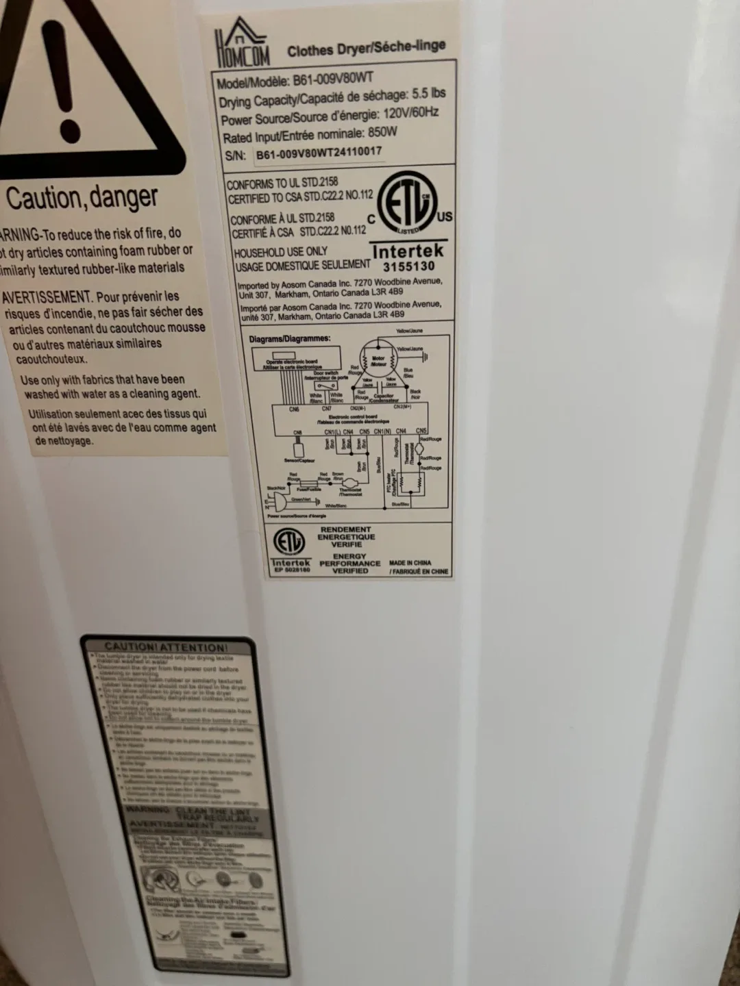 HOMCOM Clothes Dryer/Sèche-linge image indicator(3)