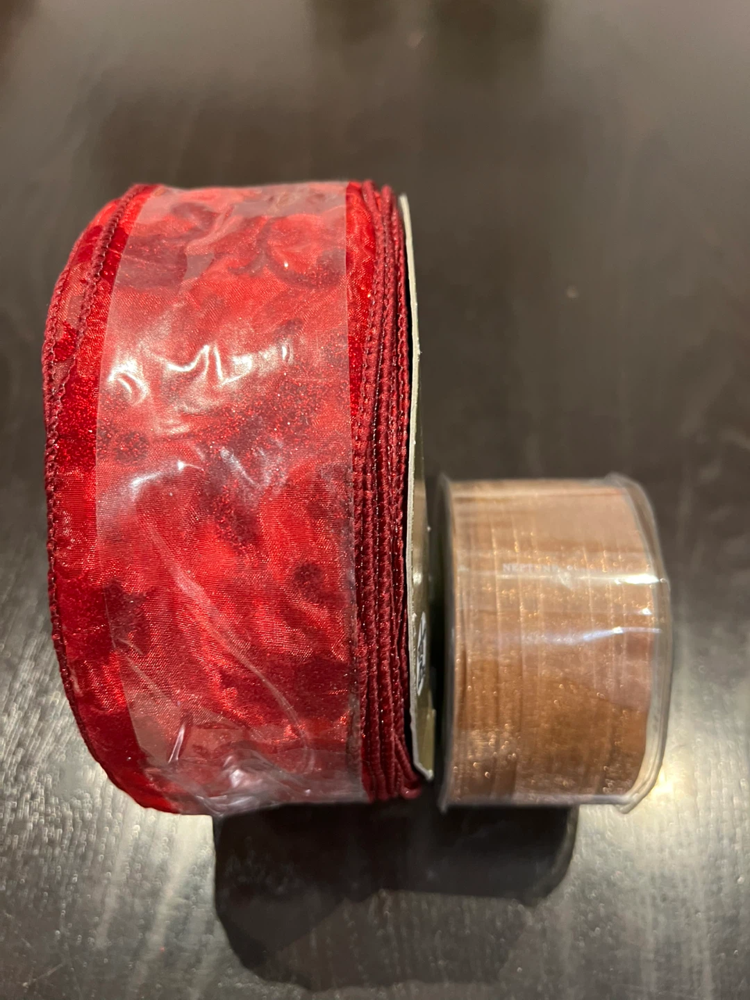 (2) NEW Red (50 yrds) & Gold Brown Wired Ribbon Set