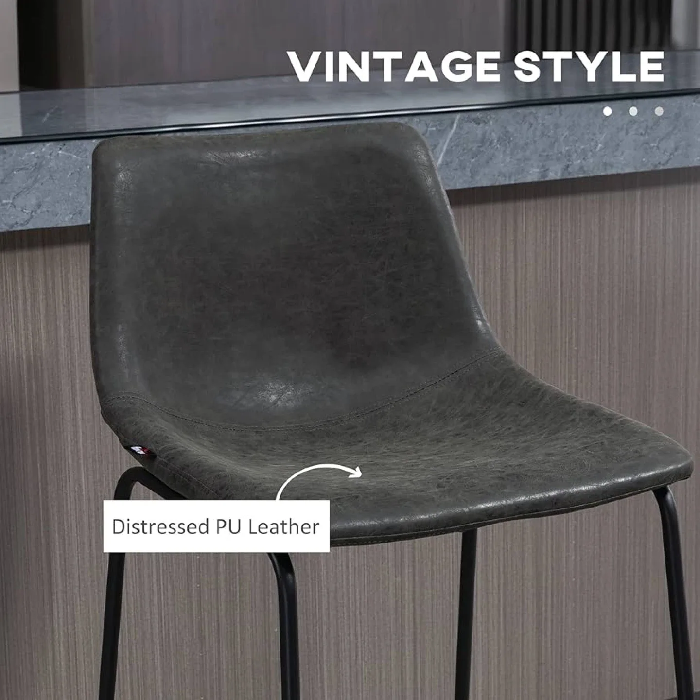 Vintage Style Distressed PU Leather Bar Stools image indicator(3)